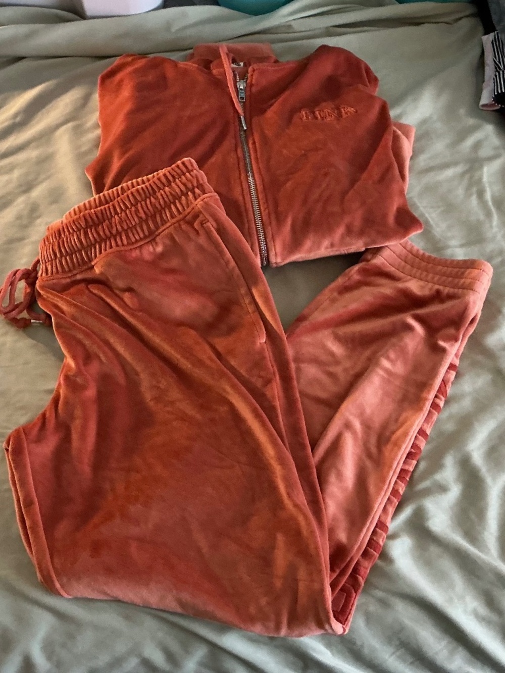 Victoria’s Secret PINK Burnt Orange Velour Jogger and Hoodie